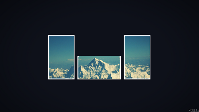 Collage of snow-capped mountains under a blue sky