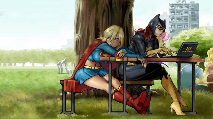 Boots Superheroines Chair Supergirl Cartoon Mask Artwork DC Comics National Park Cape Laptop Trees Batgirl Bubble Gum