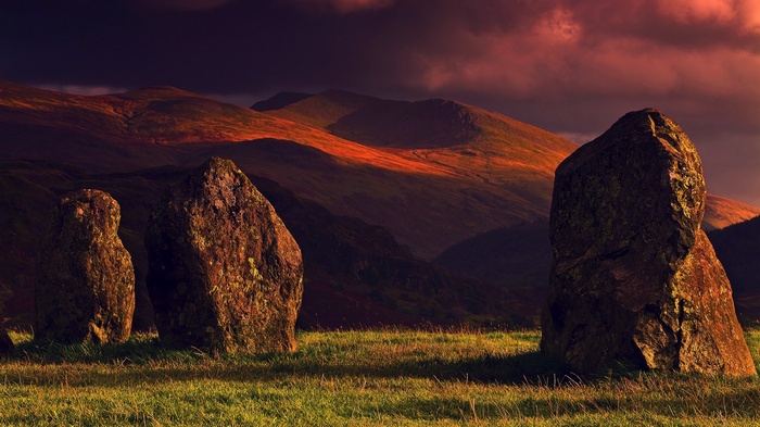 Castlerigg Stone Circle in the Lake District at sunset