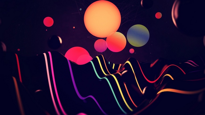 Abstract digital art with colorful spheres and lines