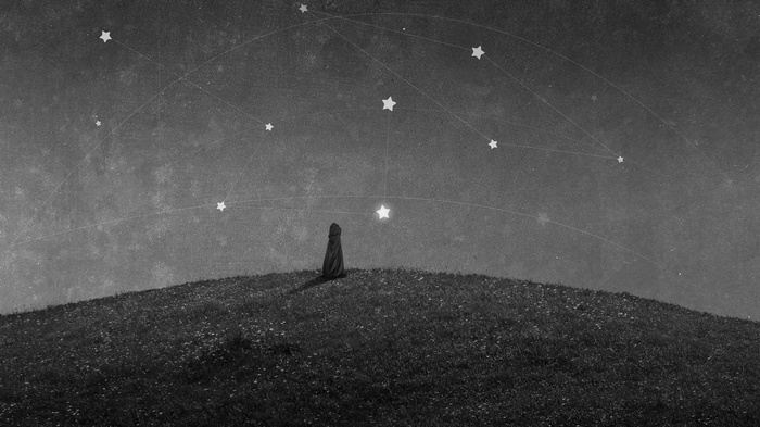 Fantasy art of a person looking at stars