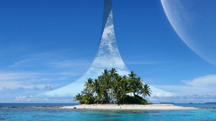 Halo ring over a tropical island
