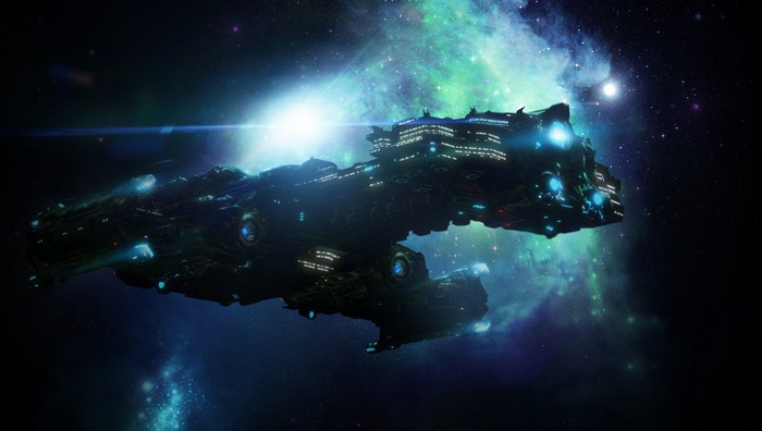 StarCraft II Spaceship in Nebula