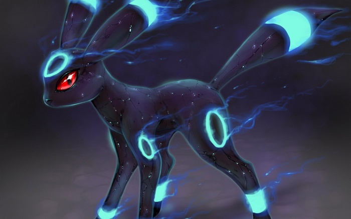 Umbreon with glowing blue rings and red eyes