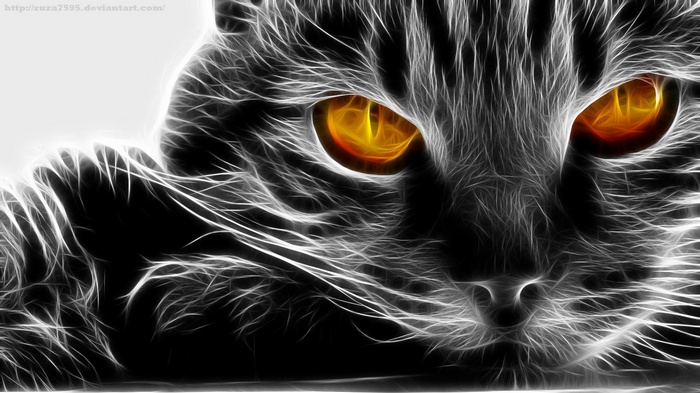 Fractalius digital art of a cat with glowing eyes