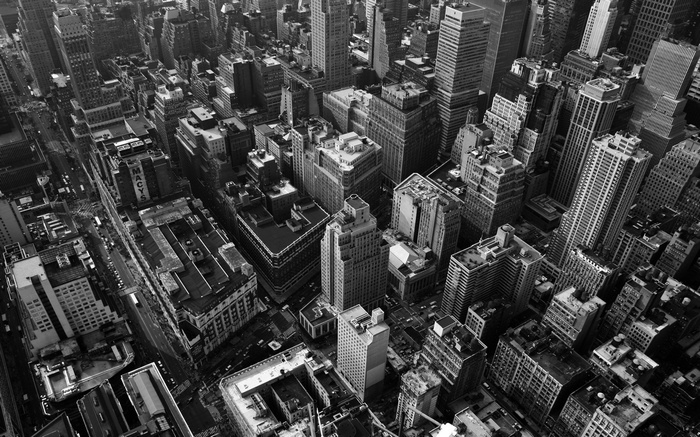 New York City cityscape from above, monochrome