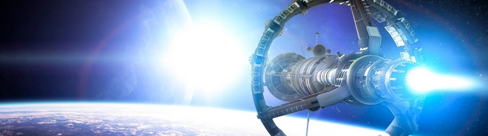 Stanford torus space station with engine firing