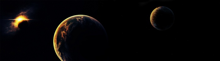 Digital art of planets in space with a bright sun