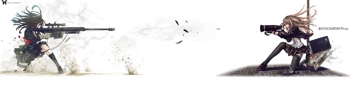 Anime girl with sniper rifle and girl with camera