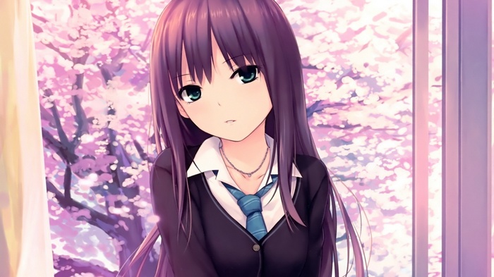 Anime girl in school uniform with blue eyes