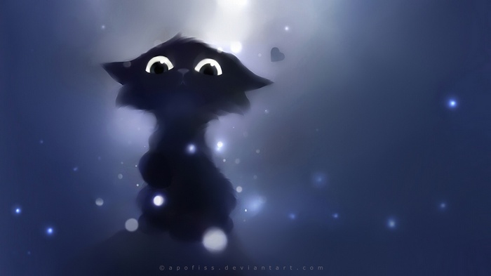 Fantasy art of a black cat by Apofiss