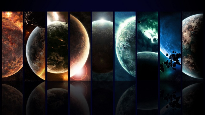 Collage of planets and space art