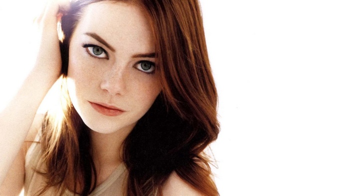 Emma Stone Portrait with Freckles and Green Eyes