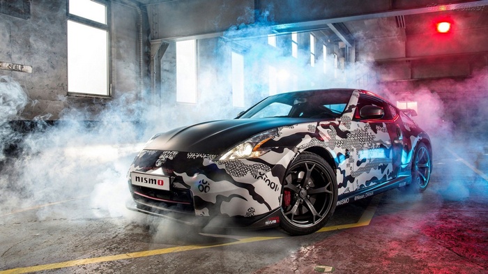 Nissan 370Z Nismo with Camouflage Wrap and Smoke