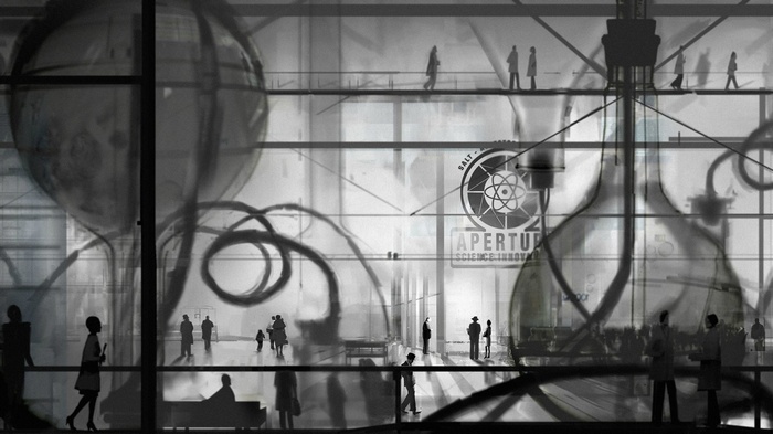 Aperture Laboratories interior with people and equipment
