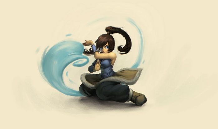 Korra waterbending with a ponytail