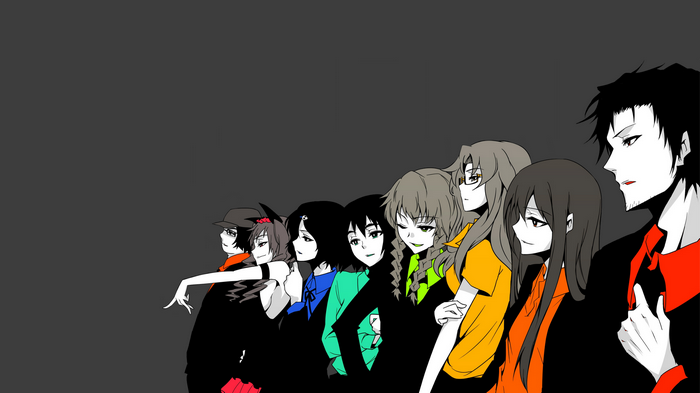 Steins;Gate characters in a line