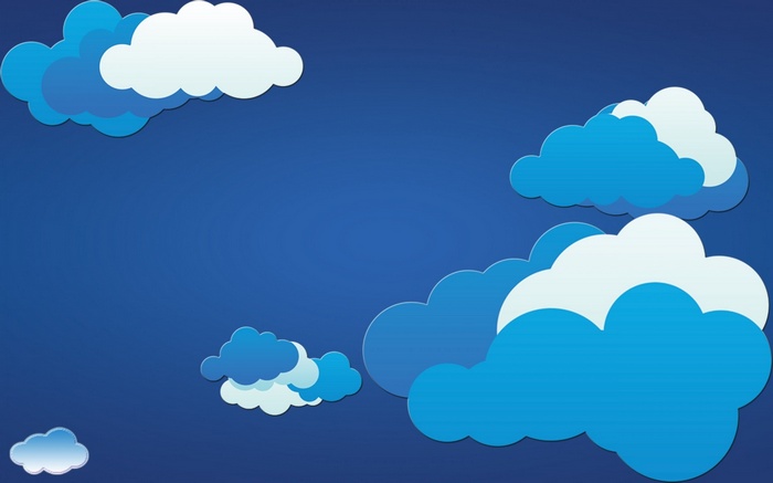 Minimalist artwork of blue and white clouds against a dark blue sky