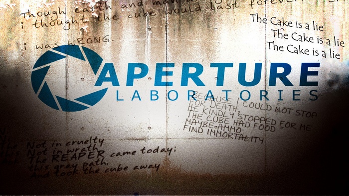 Aperture Laboratories Logo and Graffiti on Wall