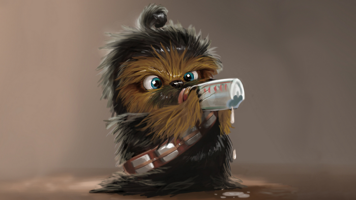 Baby Wookiee drinking from a bottle