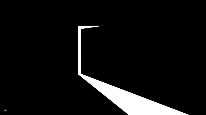 Minimalist open door with light beam