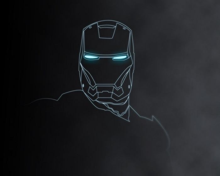 Iron Man helmet outline with glowing blue eyes