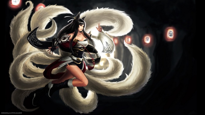 Ahri from League of Legends with nine tails