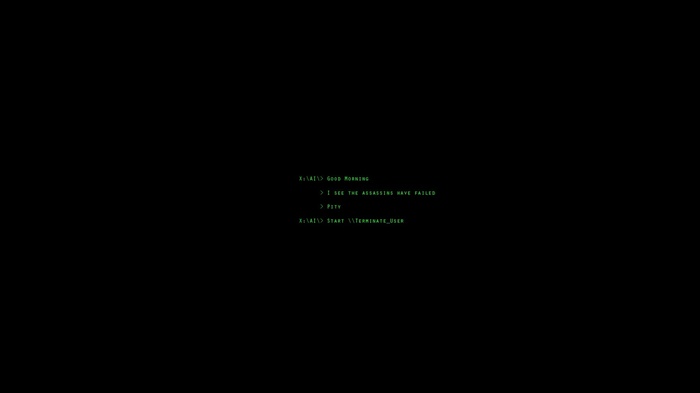 Terminal screen with assassination failure and termination command