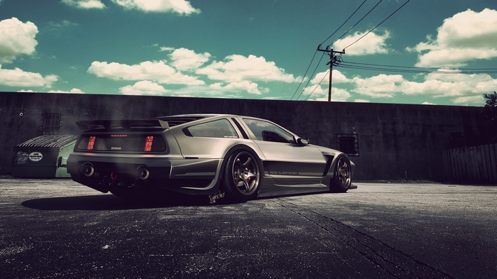 Modified DeLorean car parked outdoors