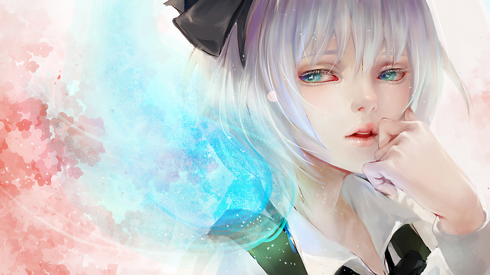Konpaku Youmu from Touhou with white hair and blue eyes
