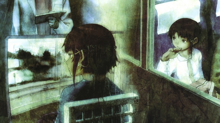 Lain Iwakura on a train in Serial Experiments Lain