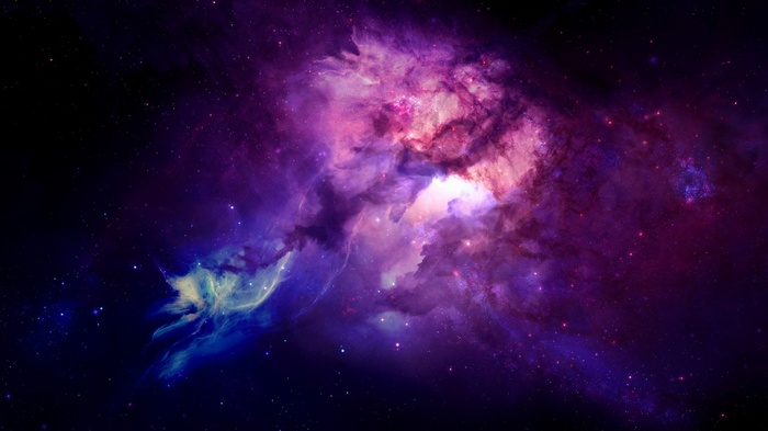 Purple and blue nebula in deep space with stars