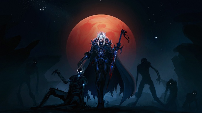 World of Warcraft Blood Elf Death Knight with Zombies