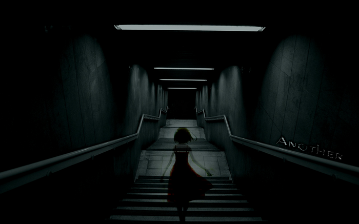 Another anime girl on dark stairs