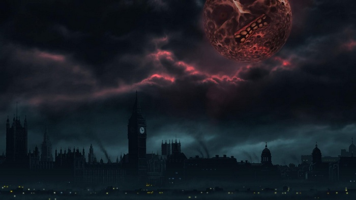 Majora's Mask Moon over London skyline