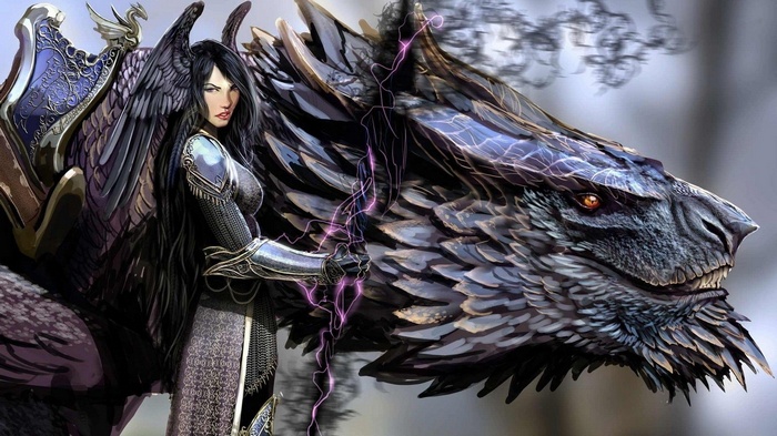 Woman warrior with a dragon