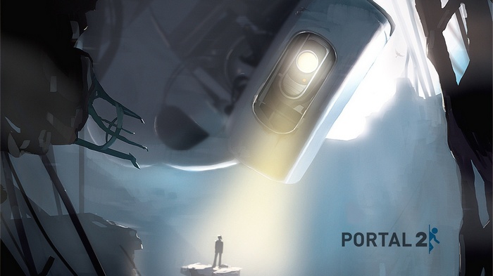 Portal 2 concept art featuring a robot and a person