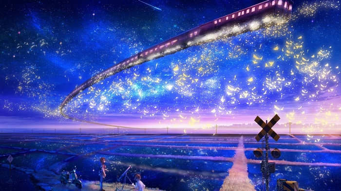 Fantasy Art Train Stars Concept Art Artwork Anime Flying