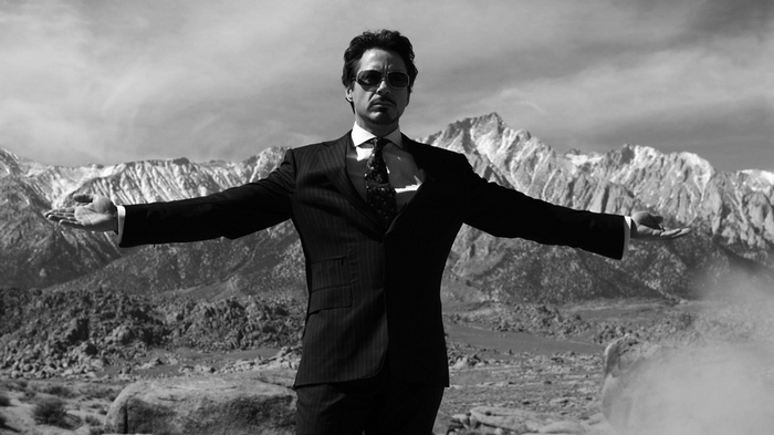 Robert Downey Jr. as Tony Stark in a suit