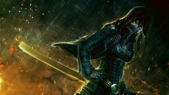Fantasy art of a female ninja with a sword