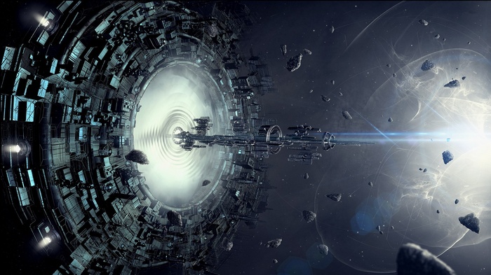 Spaceship near a massive space station