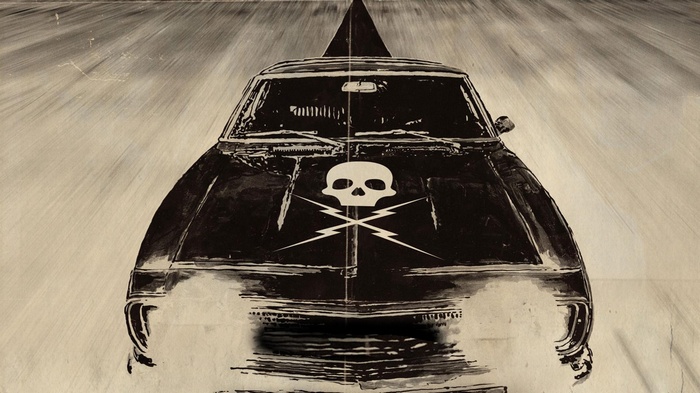Death Proof Car with Skull and Lightning Bolt
