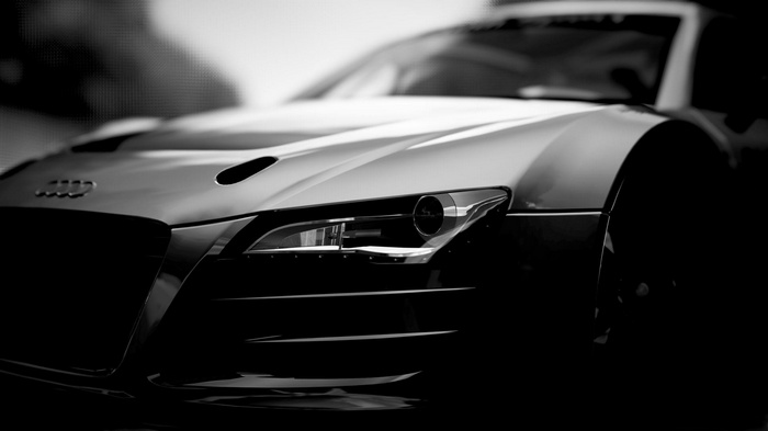 Monochrome Audi R8 sports car front view