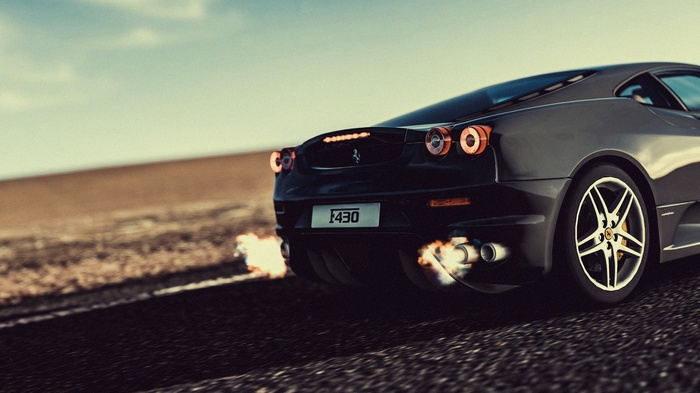 Ferrari F430 with flames from exhaust