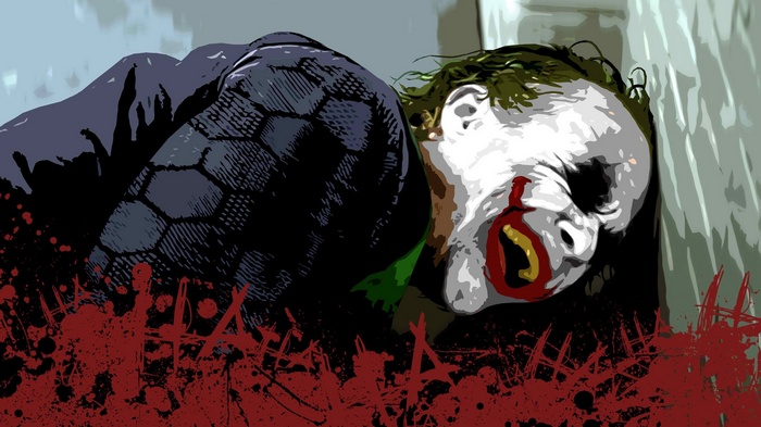 The Joker lying in blood splatters