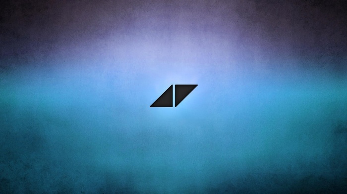 Avicii logo on a blue and purple gradient background