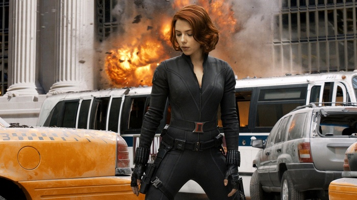 Black Widow in The Avengers during an explosion