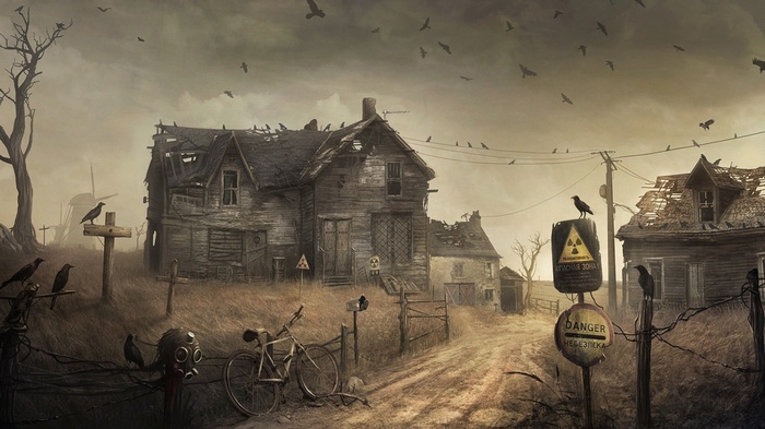 S.T.A.L.K.E.R. apocalyptic abandoned village with birds
