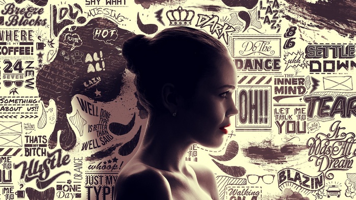 Woman with typography background