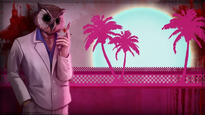 Hotline Miami character with owl mask and bloody knife